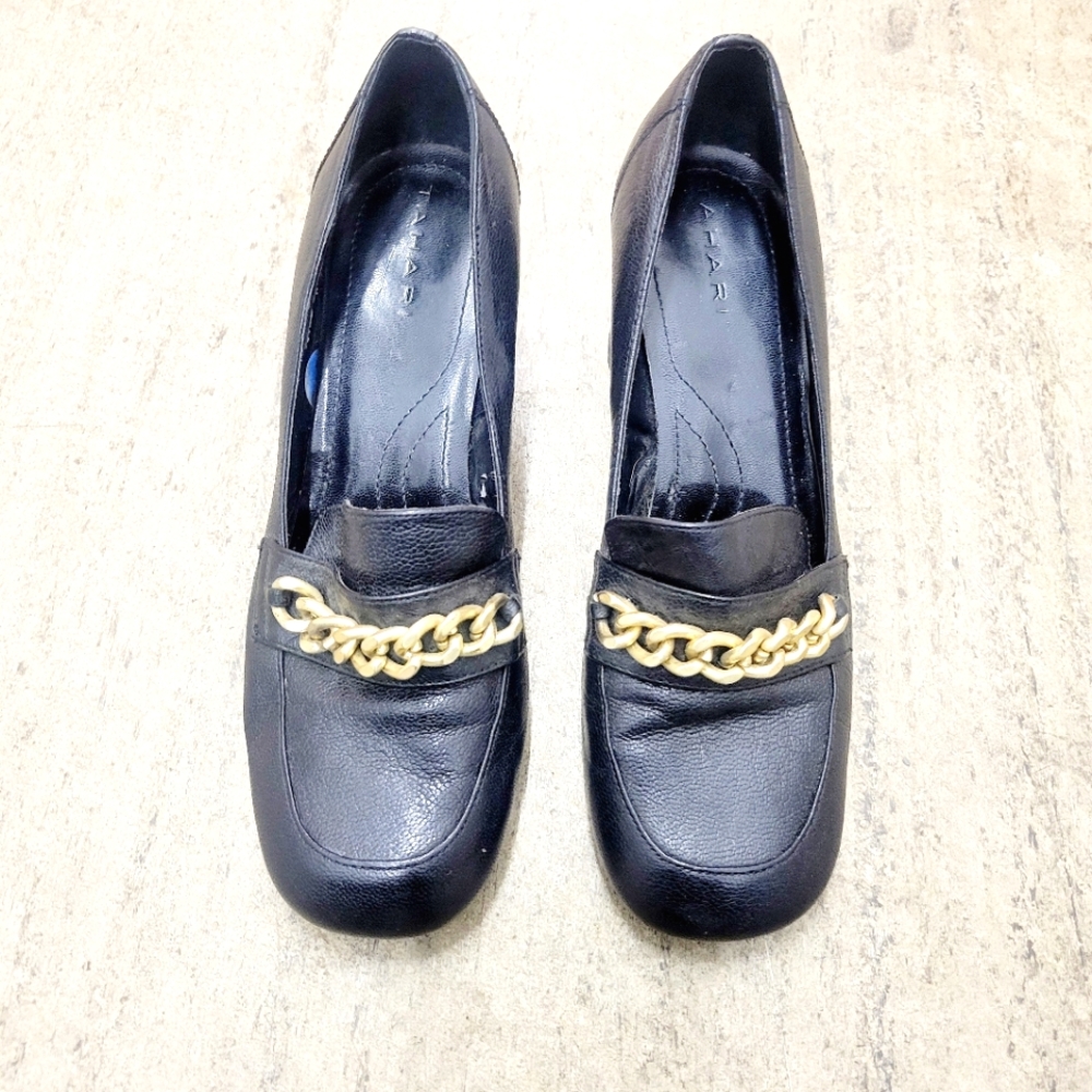 Genuine Leather Block Heel Loafer 7.5